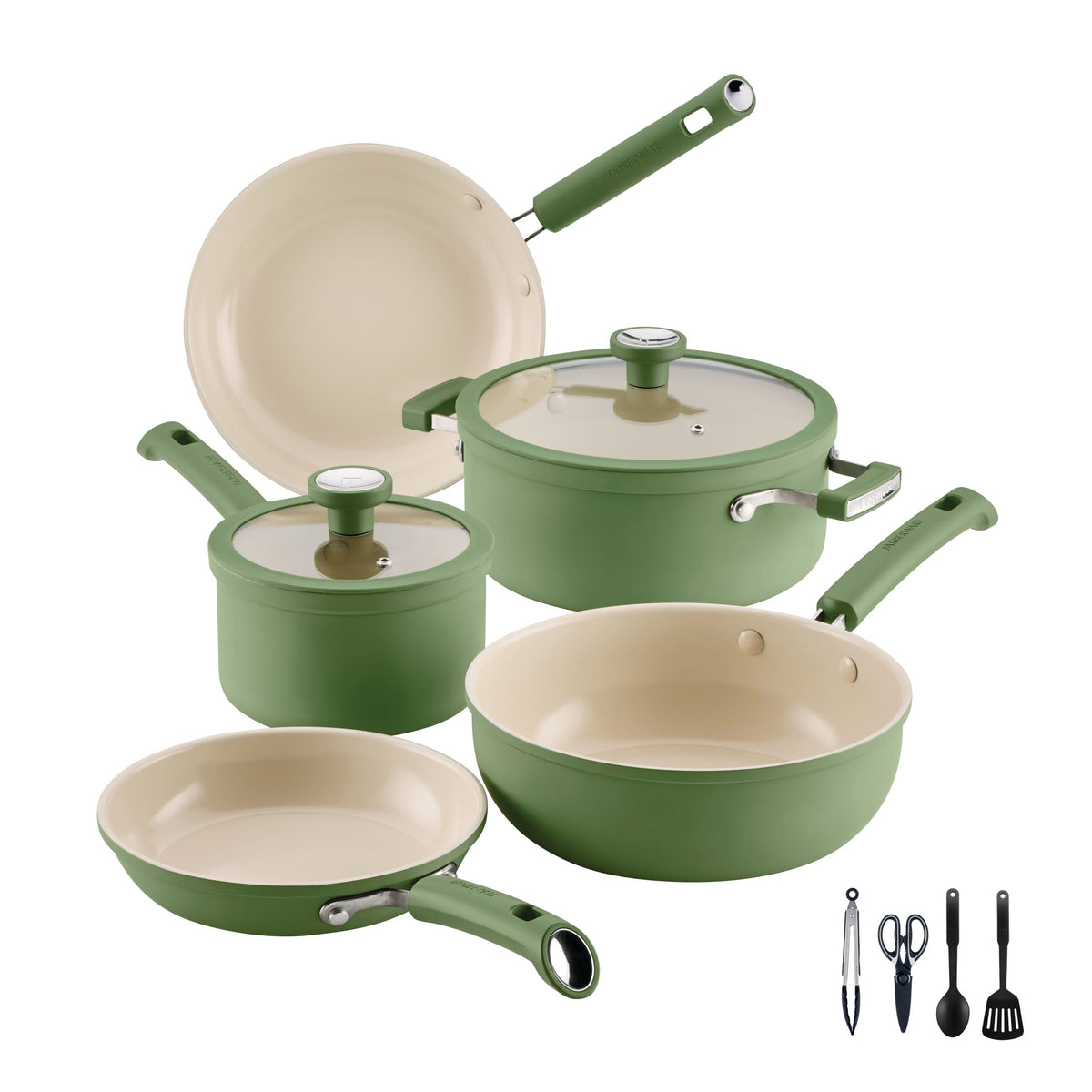 Garly Kitchen TrueCook 12-Piece Ceramic Cookware Set, Dishwasher Safe, Oven Safe to 350°F, Taupe