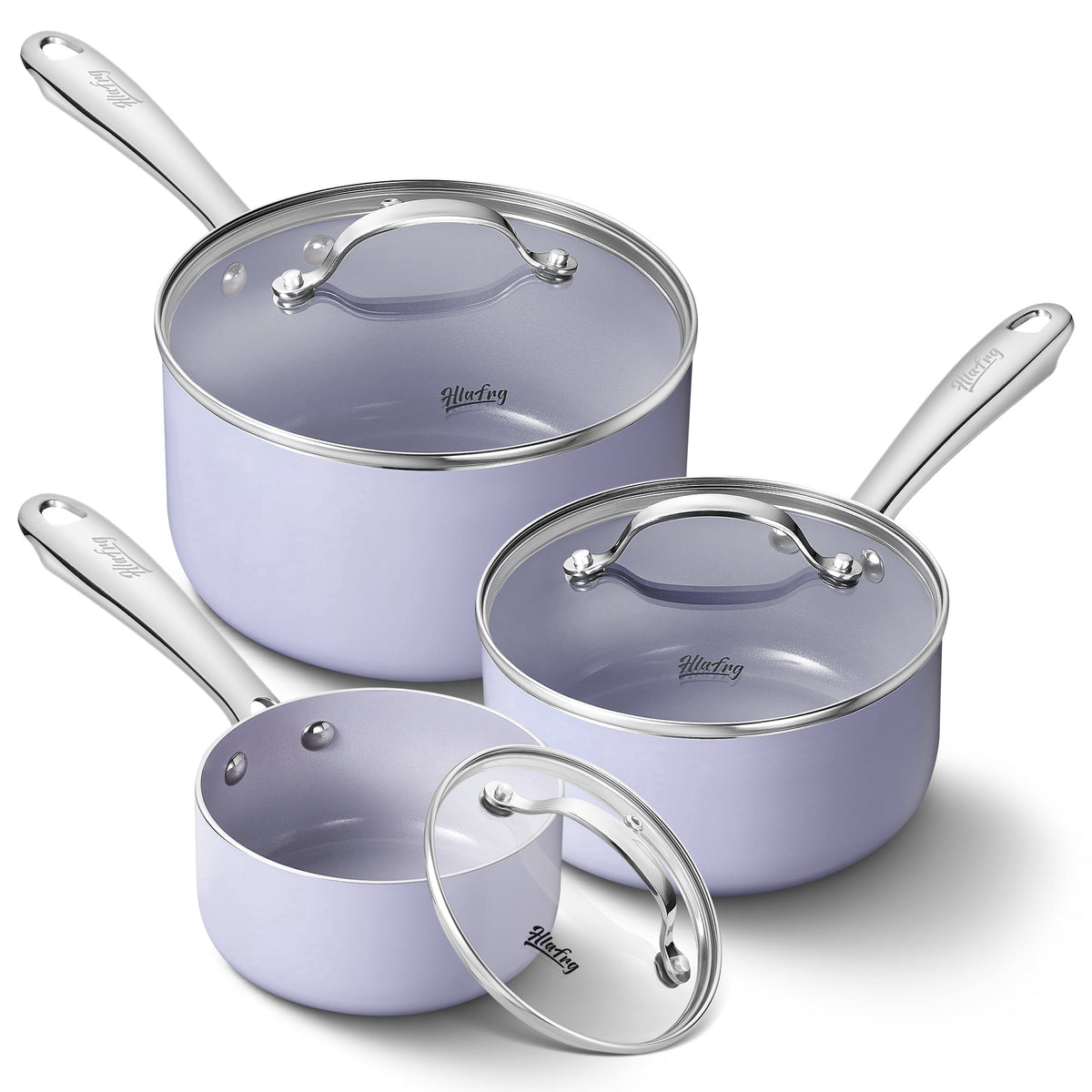 Garly Kitchen 1+2+3-Qt Nonstick Saucepan Set with Lids, Ceramic Oven-Safe