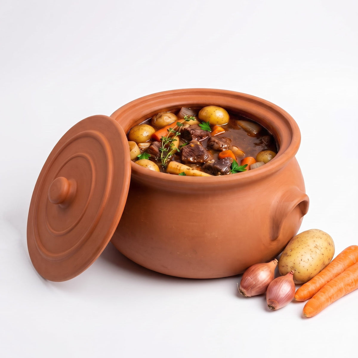 Garly Kitchen Handmade 2.6-Qt Small Clay Cooking Pot with Lid, Unglazed Natural Cookware, 2.5L