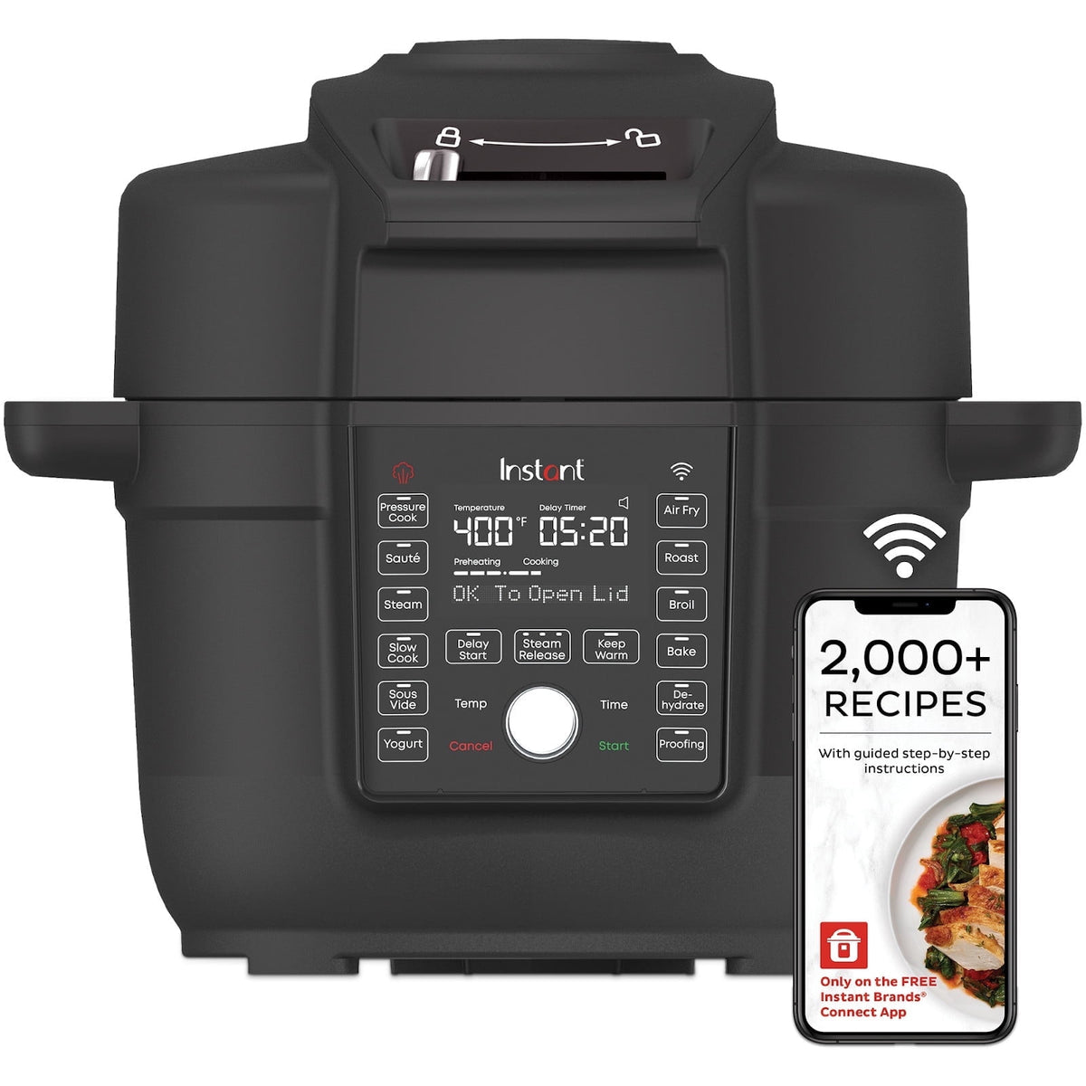 Garly Kitchen 6.5-Qt Duo Crisp Ultimate Lid with WIFI, 13-in-1 Air Fryer and Pressure Cooker Combo