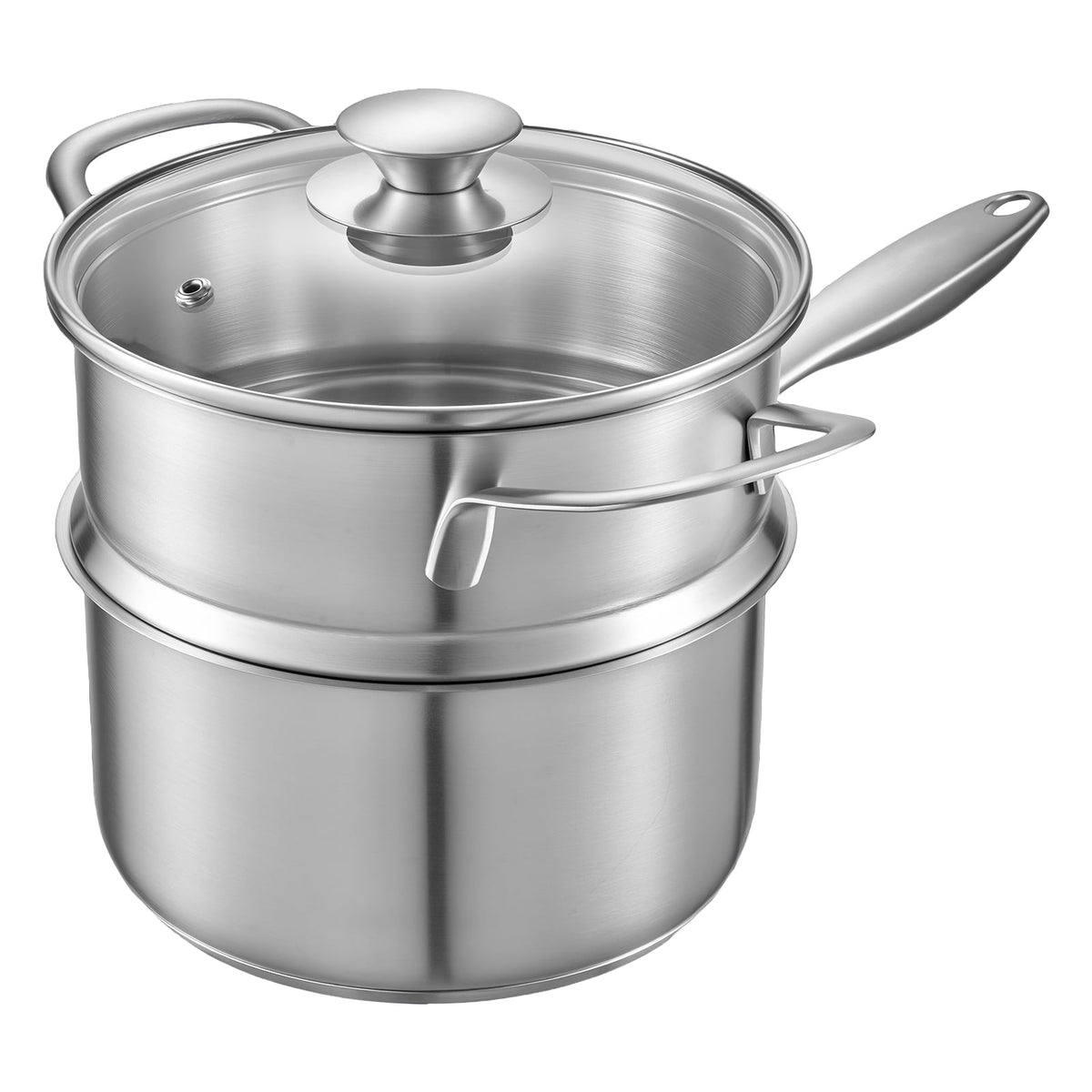 Garly Kitchen 1.5-Qt Stainless Steel Saucepan with Steamer, Multipurpose Sauce Pot with Glass Lid