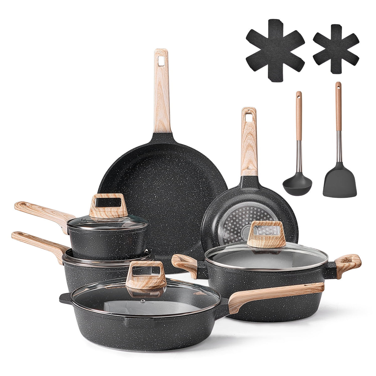 Garly Kitchen 17 Piece Non-stick Cookware Set, Induction + Glass Lids
