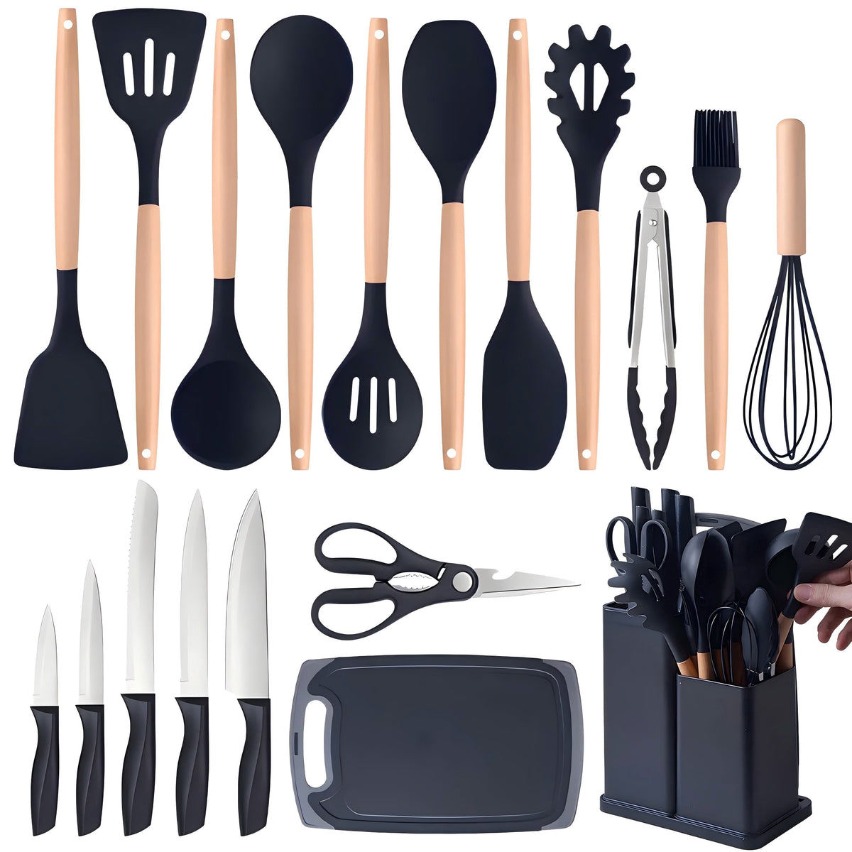 Garly Kitchen Kitchen Utensils Set- 19 Pcs Silicone Cooking Utensils Set for Nonstick