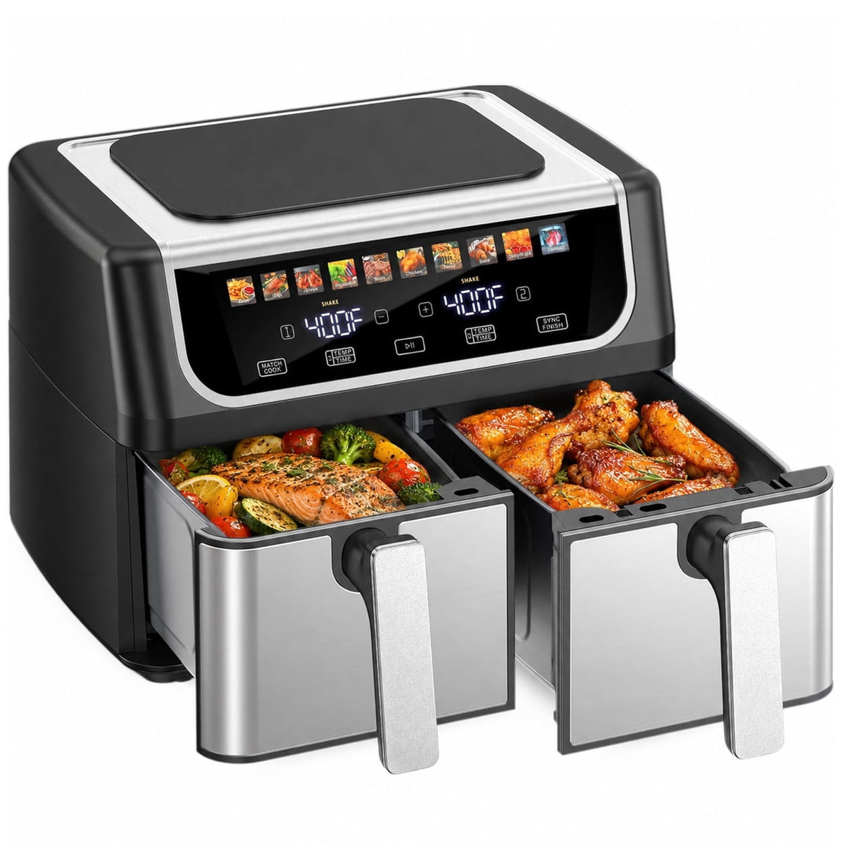 Garly Kitchen 9-Qt Dual Basket Air Fryer, LED Display, SYNC Match Cook, Dual Controls, 1700W