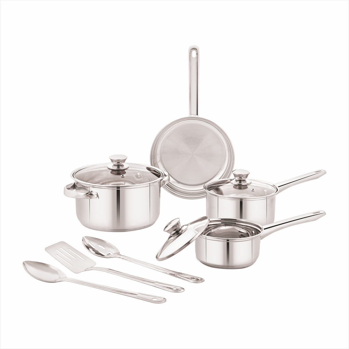 Garly Kitchen Stainless Steel 10-Piece Cookware Set with Lids and Utensils