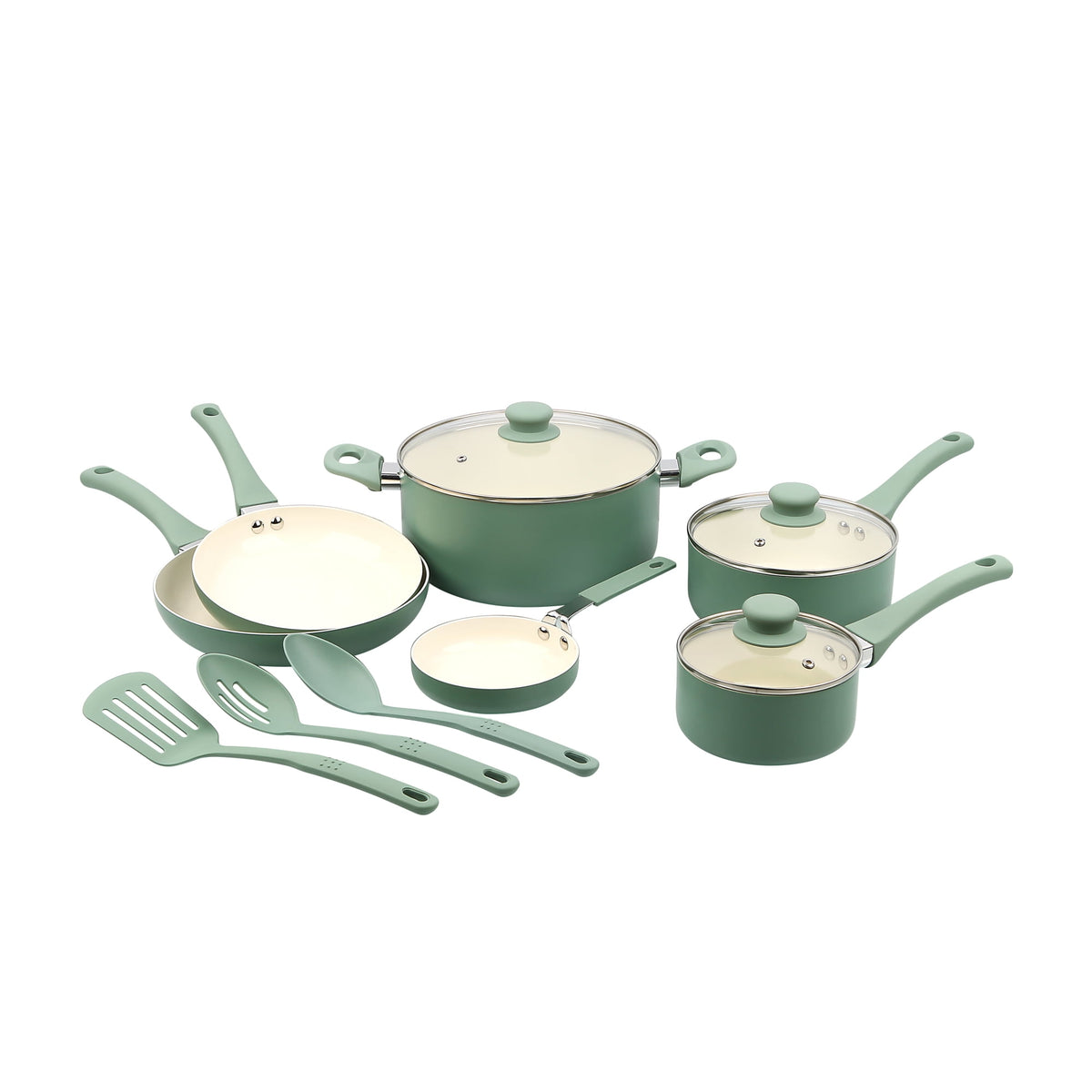 Garly Kitchen 12 Piece Ceramic Nonstick Aluminum Cookware Set, Corsair Blue