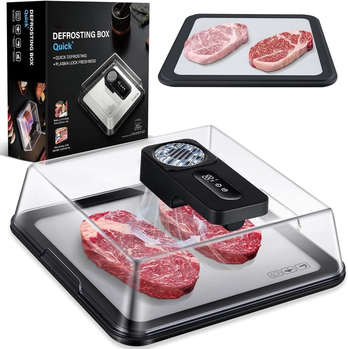Garly Kitchen Rapid Meat Defroster Tray with Airflow Technology, Smart Thaw Frozen Meat in Minutes