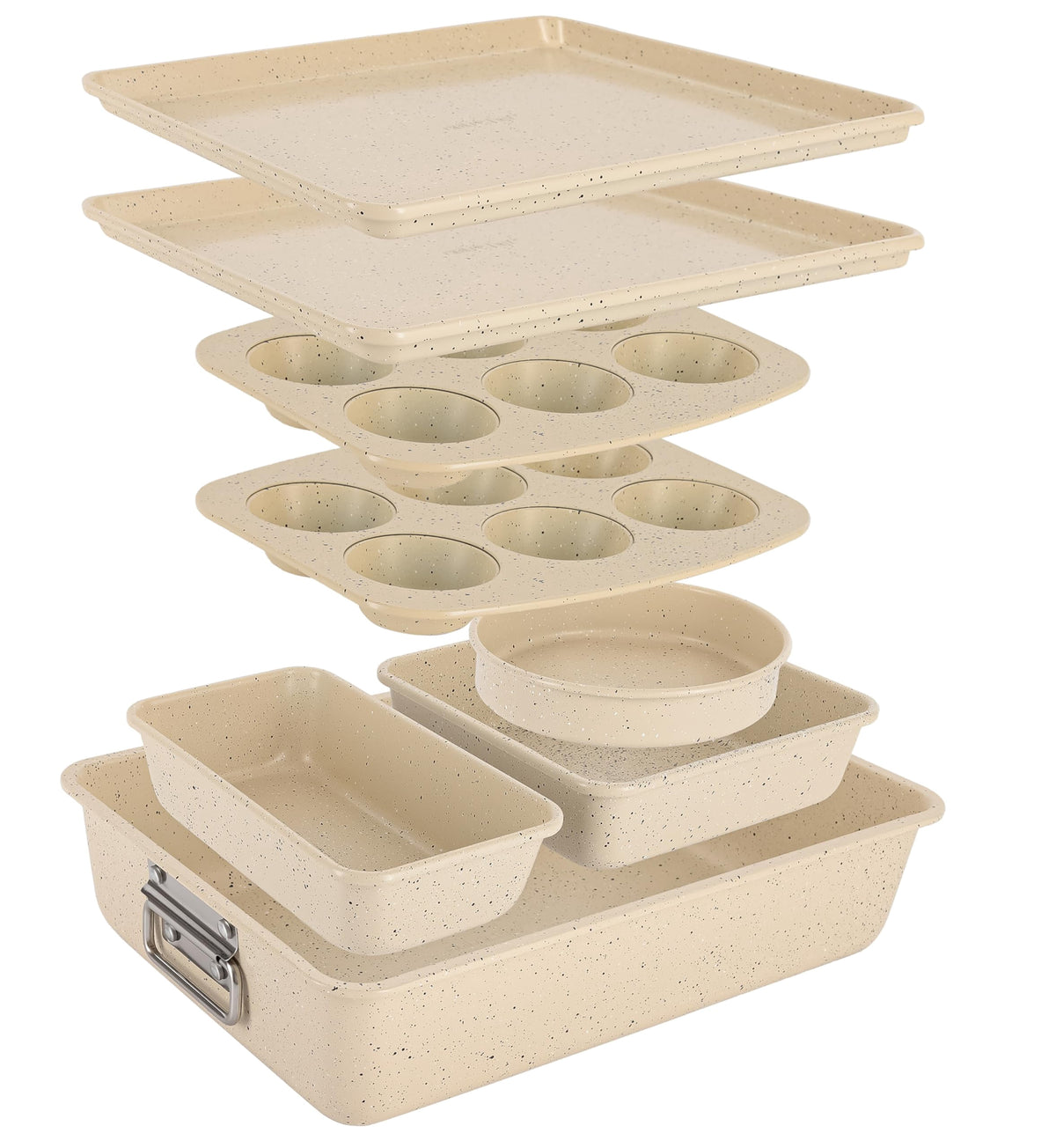 Garly Kitchen 8-Piece Stackable Bakeware Set - Carbon Steel Non-Stick Baking Pan Set, Sheet, Muffin