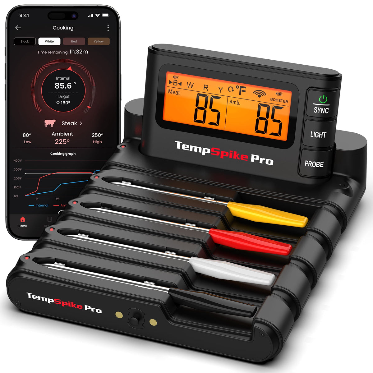 Garly Kitchen Pro WiFi Bluetooth Wireless Meat Thermometer with 4 Probes, Unlimited Range
