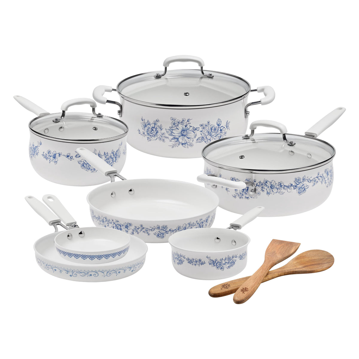 Garly Kitchen 12-Piece Classic Aluminum Cookware Set, Ceramic Nonstick