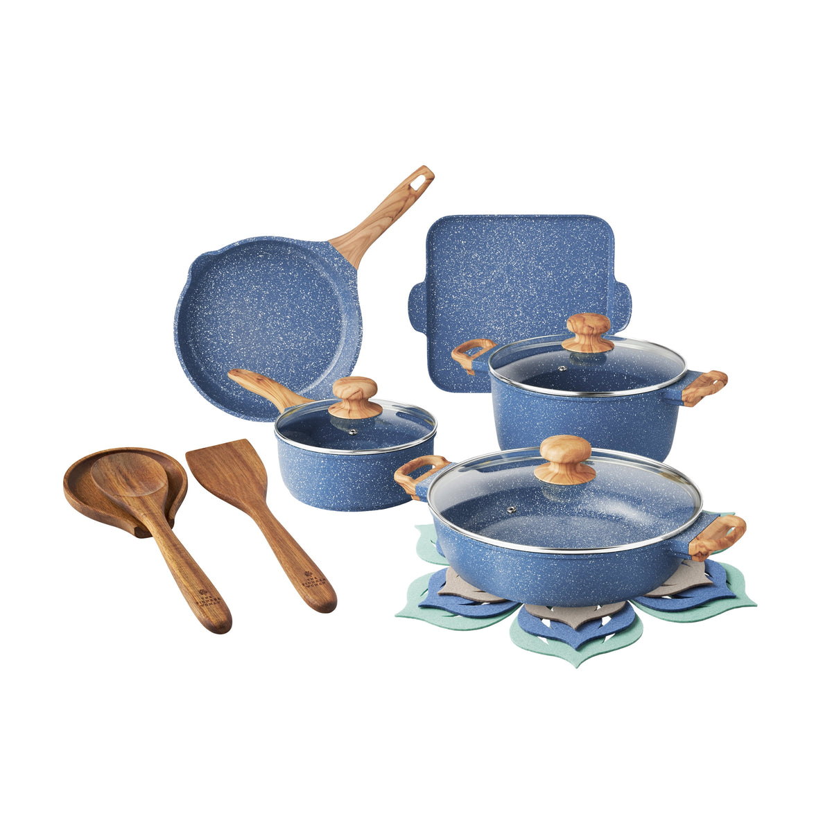 Garly Kitchen Prairie Signature 14-Piece Cast Aluminum Cookware Set, Charcoal Speckle