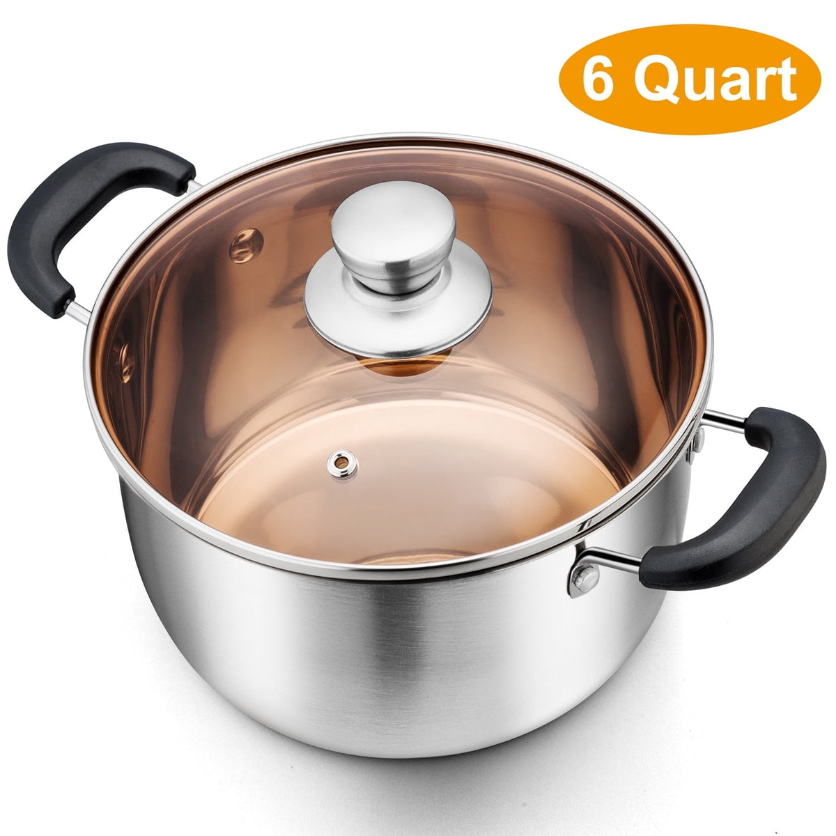 Garly Kitchen 6-Qt Stockpot with Lid, Stainless Steel Pasta Soup Pot Restaurant Hotel