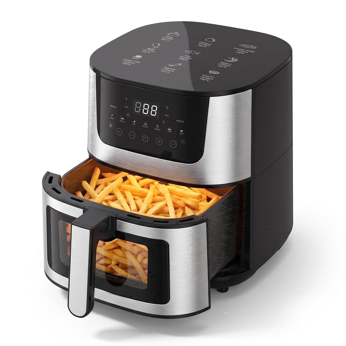 Garly Kitchen 7.5-Qt Air Fryer 9 Functions w/ Touch Controls, HI-FRY Button, Stainless Steel(Black)