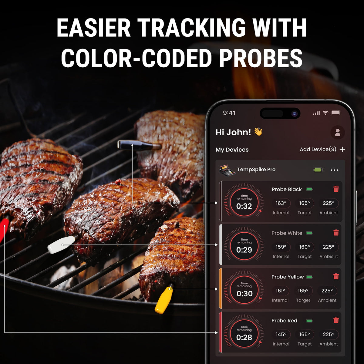 Garly Kitchen Pro WiFi Bluetooth Wireless Meat Thermometer with 4 Probes, Unlimited Range