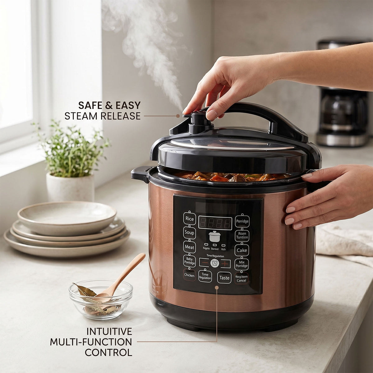 Garly Kitchen 6.5-Qt Electric Pressure Cooker, 12-in-1 Multi-Functional Slow Cooker, Rice Cooker
