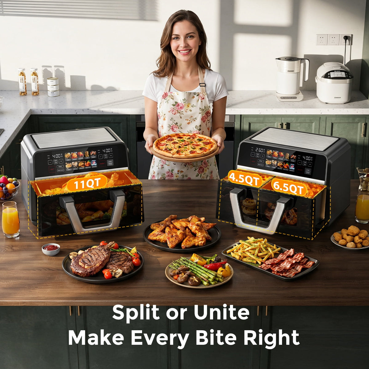 Garly Kitchen 11-Qt Dual Basket Air Fryer Oven, Digital Control, View Window