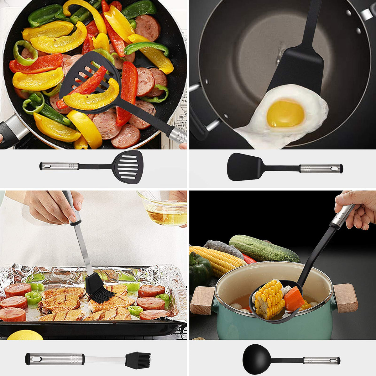 Garly Kitchen Kitchen Utensils Set, 43 PCS Nylon Utensils, Stainless Handles
