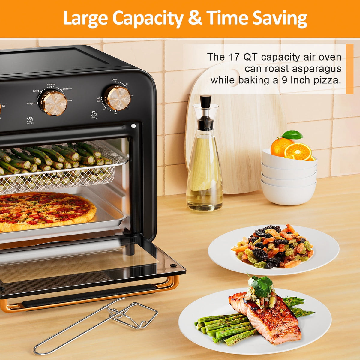 Garly Kitchen 5-in-1 Air Fryer Toaster Oven Countertop, 1300W 17-Qt, 4-Slice Convection Ovens Combo