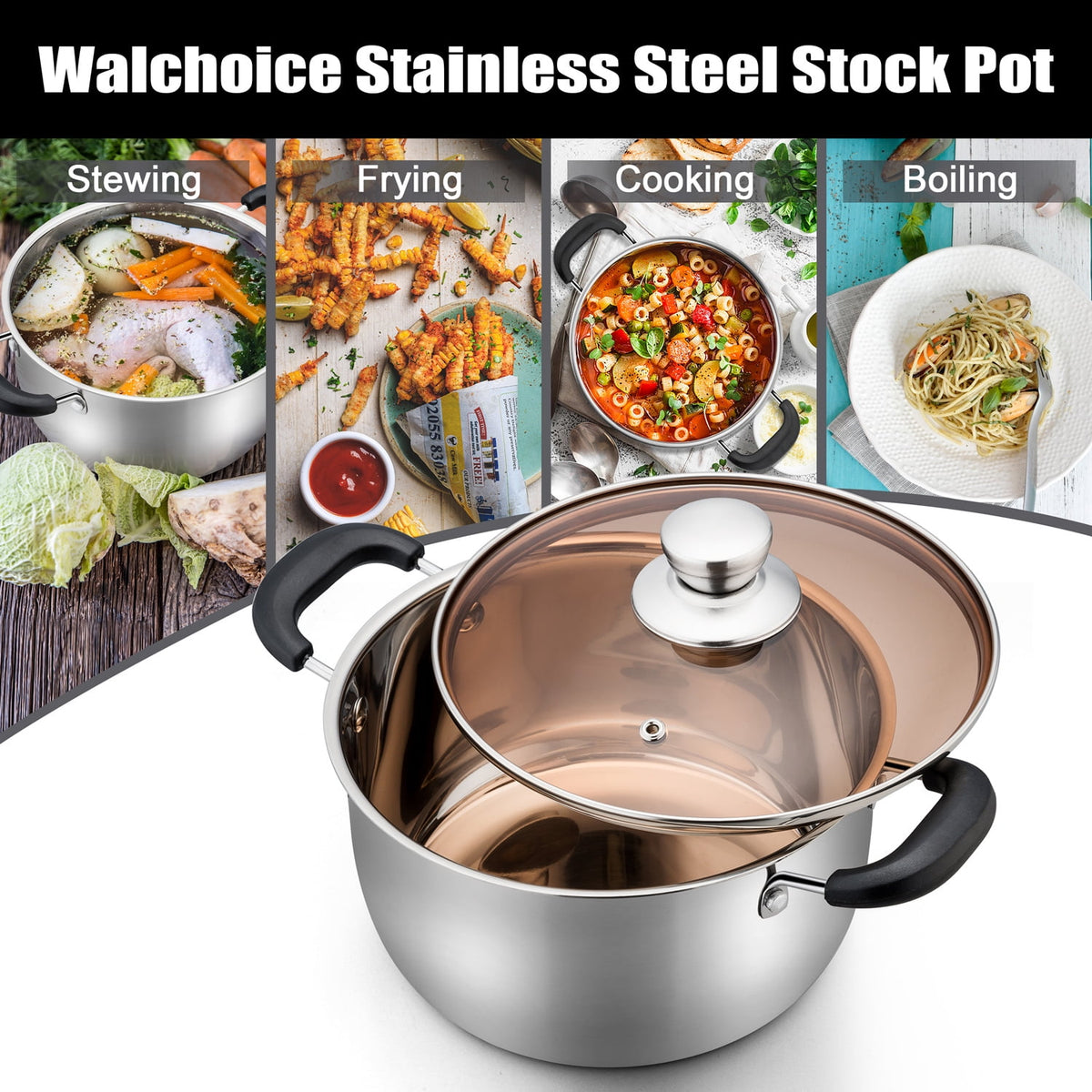 Garly Kitchen 6-Qt Stockpot with Lid, Stainless Steel Pasta Soup Pot Restaurant Hotel