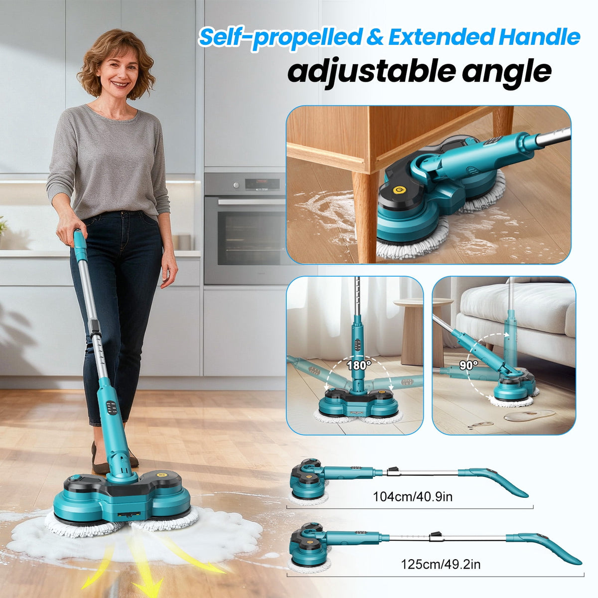 Garly Kitchen Cordless Electric Mop, Dual-Motor Power Spin Mop for Floor Cleaning with 5000 mAh