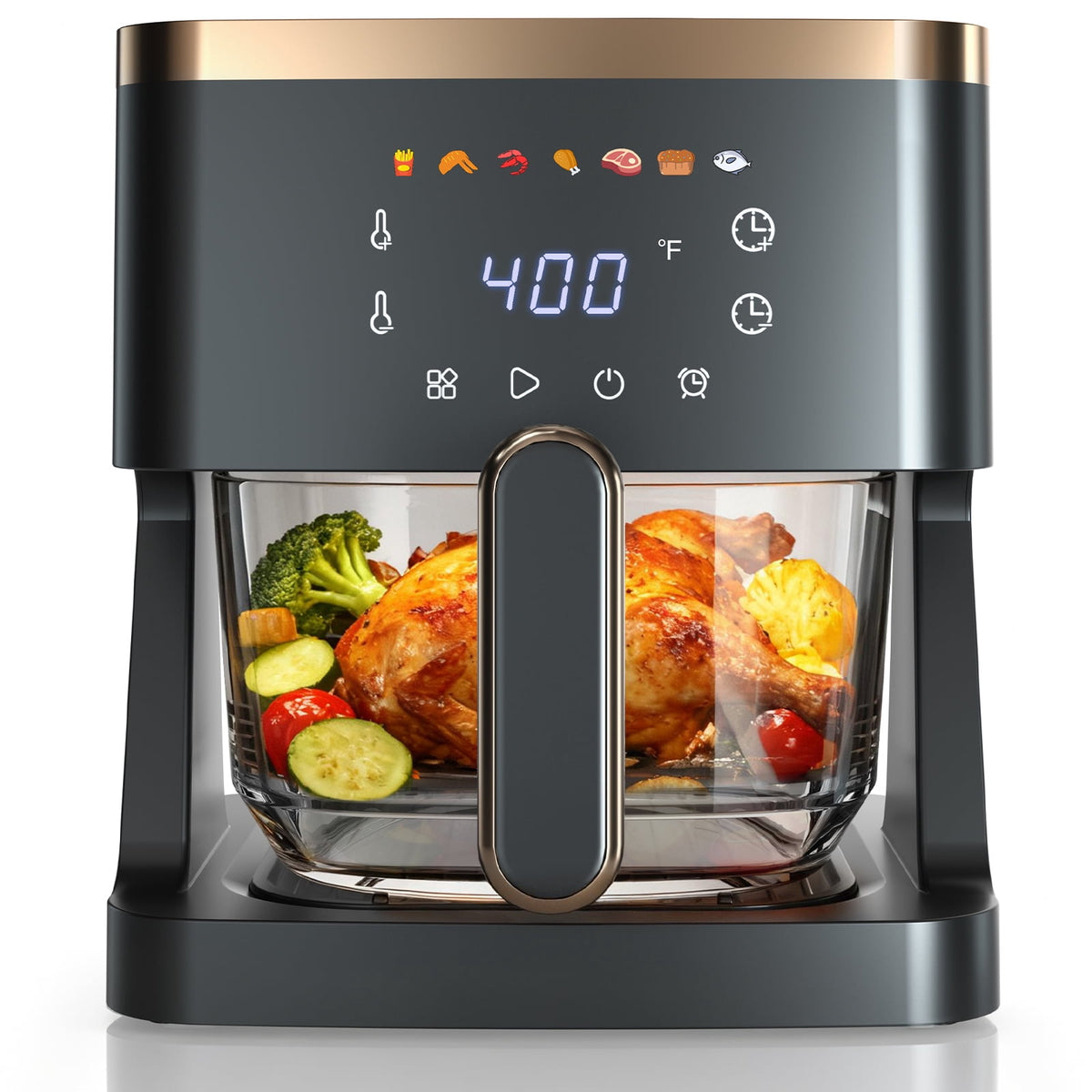 Garly Kitchen 7-in-1 Air Fryer, 5-Qt Glass Basket Fryer, 360° Cooking Window, 1400W Precise Heating