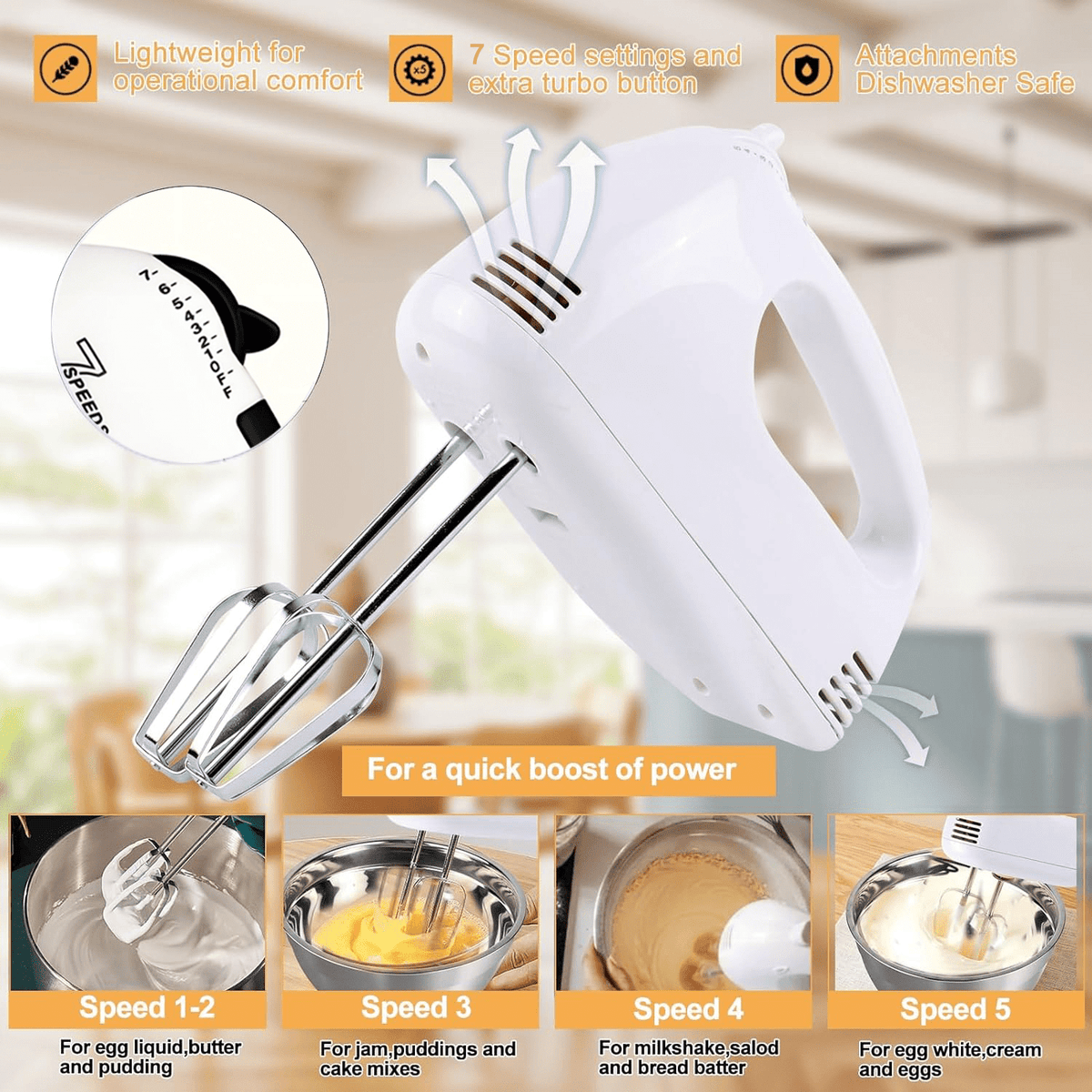 Garly Kitchen 7-Speed Electric Hand Mixer, 5 Large Mixing Bowls Set