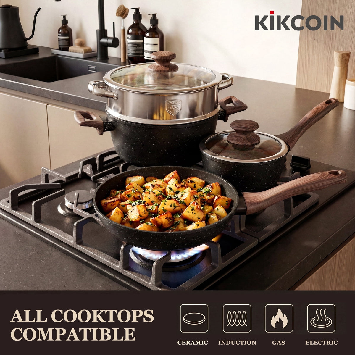 Garly Kitchen Kikcoin 34-Piece Pots and Pans Set, Dishwasher-Safe Non Stick Pots and Pans