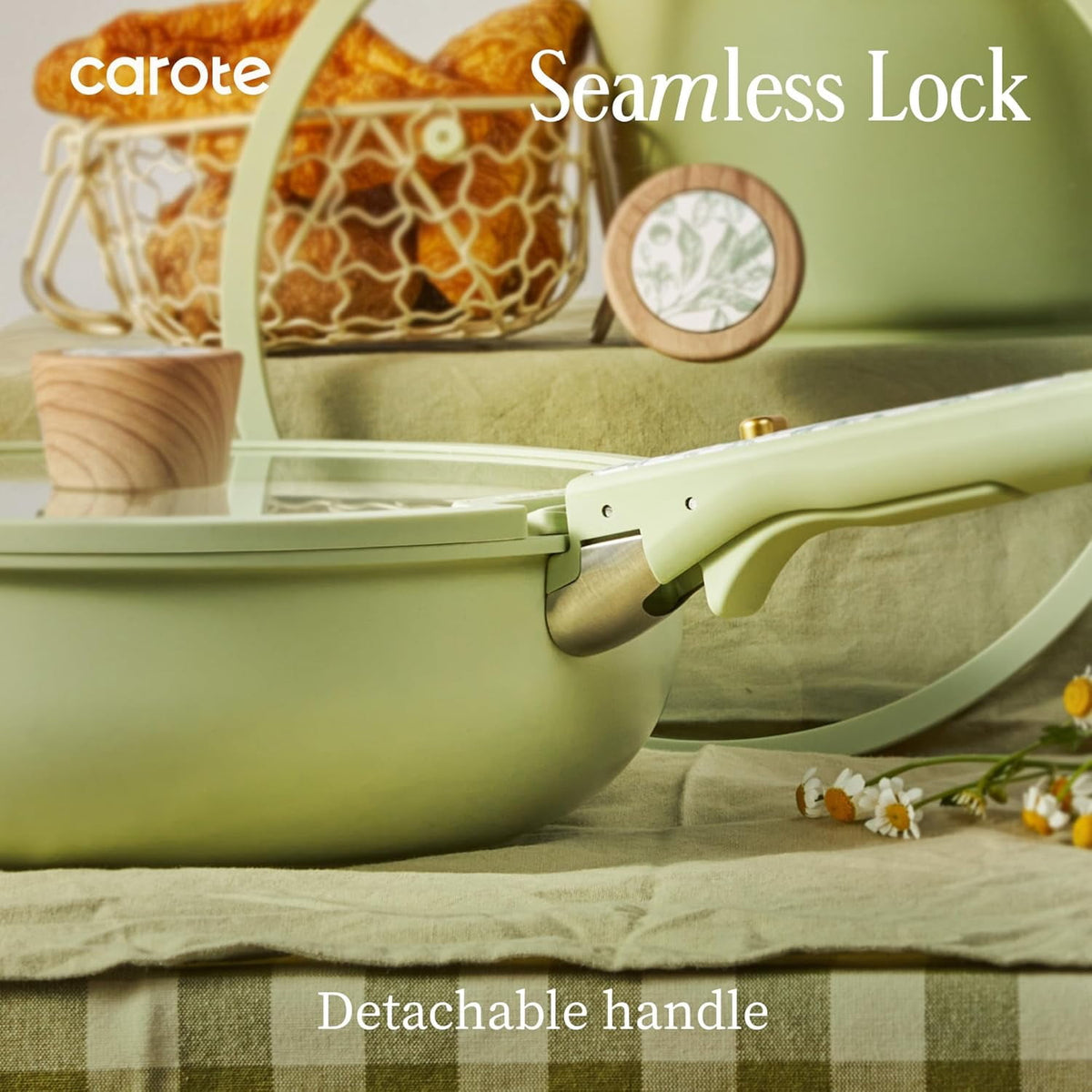 Garly Kitchen 39-Pieces Ceramic Cookware Set, Nonstick Pots and Pans with Floral Detachable Handles