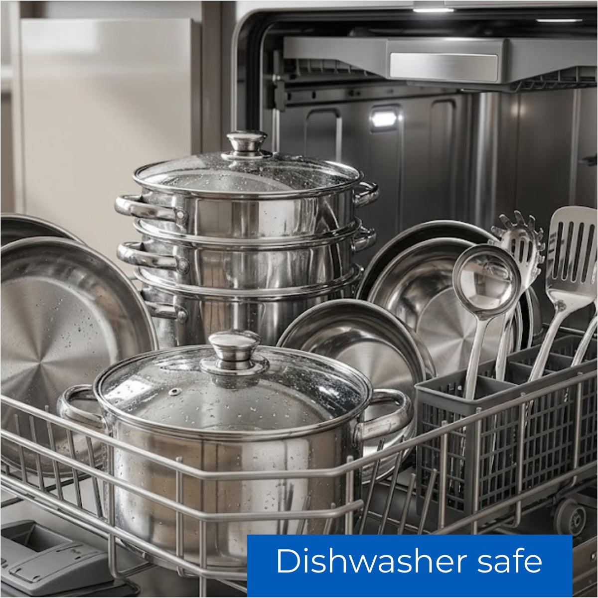 Garly Kitchen 20-Piece Stainless Steel Cookware Set with Glass Lids, Steamer