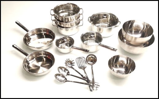 Garly Kitchen 20-Piece Stainless Steel Cookware Set with Glass Lids, Steamer