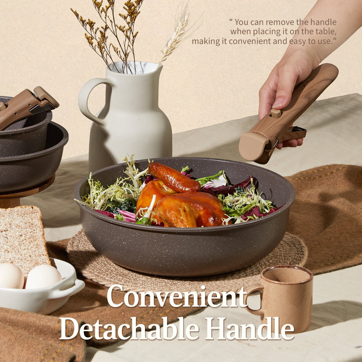 Garly Kitchen 23-Piece Nonstick Pots and Pans, Granite Cookware Set with Detachable Handle