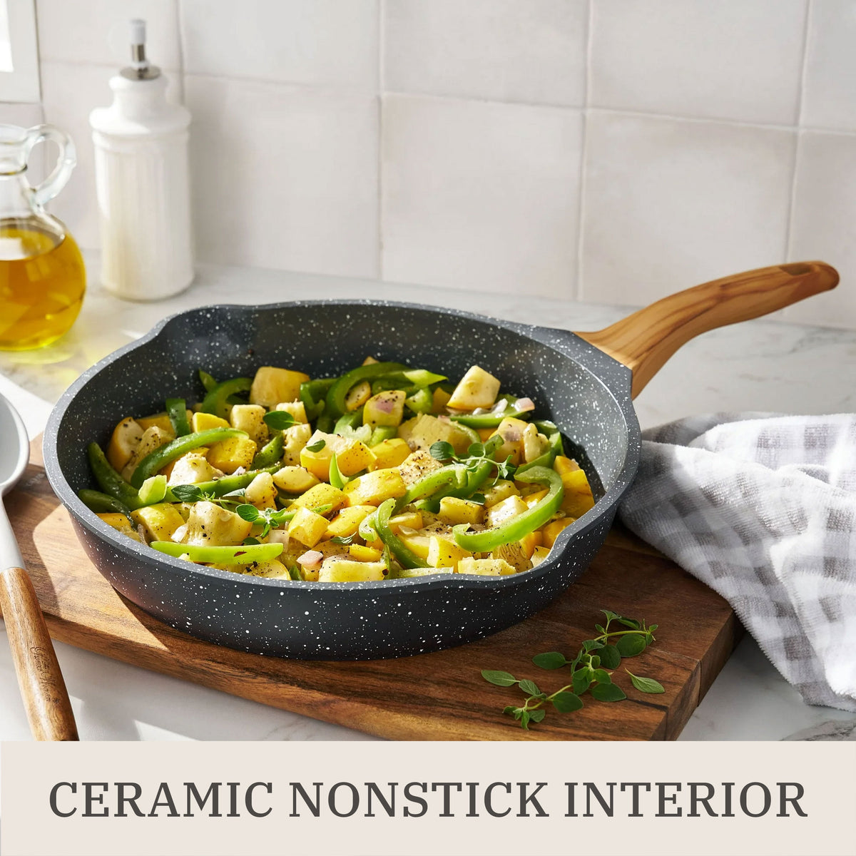 Garly Kitchen Prairie Signature 14-Piece Cast Aluminum Cookware Set, Charcoal Speckle