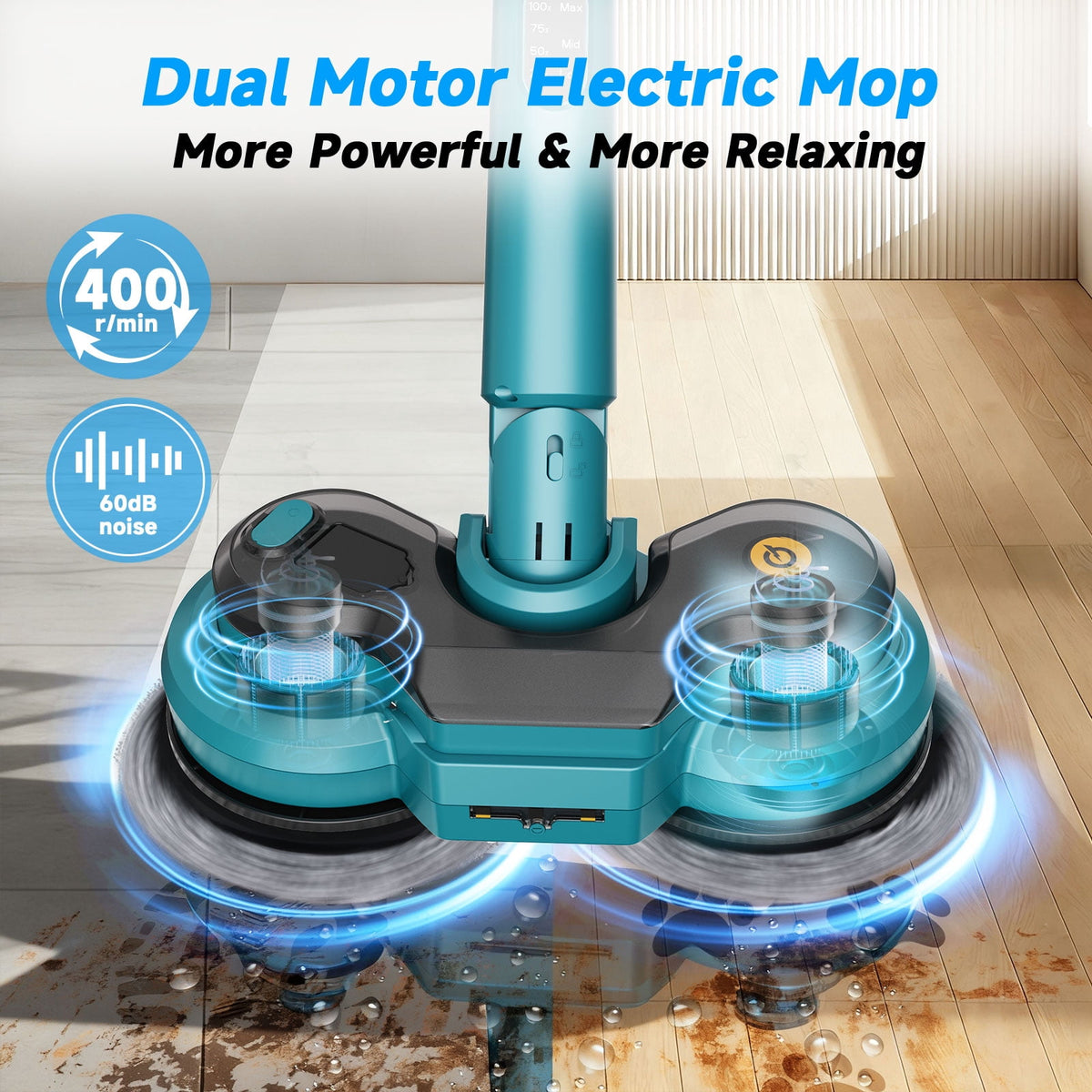 Garly Kitchen Cordless Electric Mop, Dual-Motor Power Spin Mop for Floor Cleaning with 5000 mAh