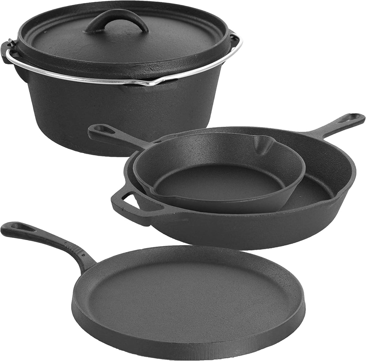Garly Kitchen MegaChef Pre-Seasoned Cast Iron 5-Piece Kitchen Cookware Set, Pots and Pans