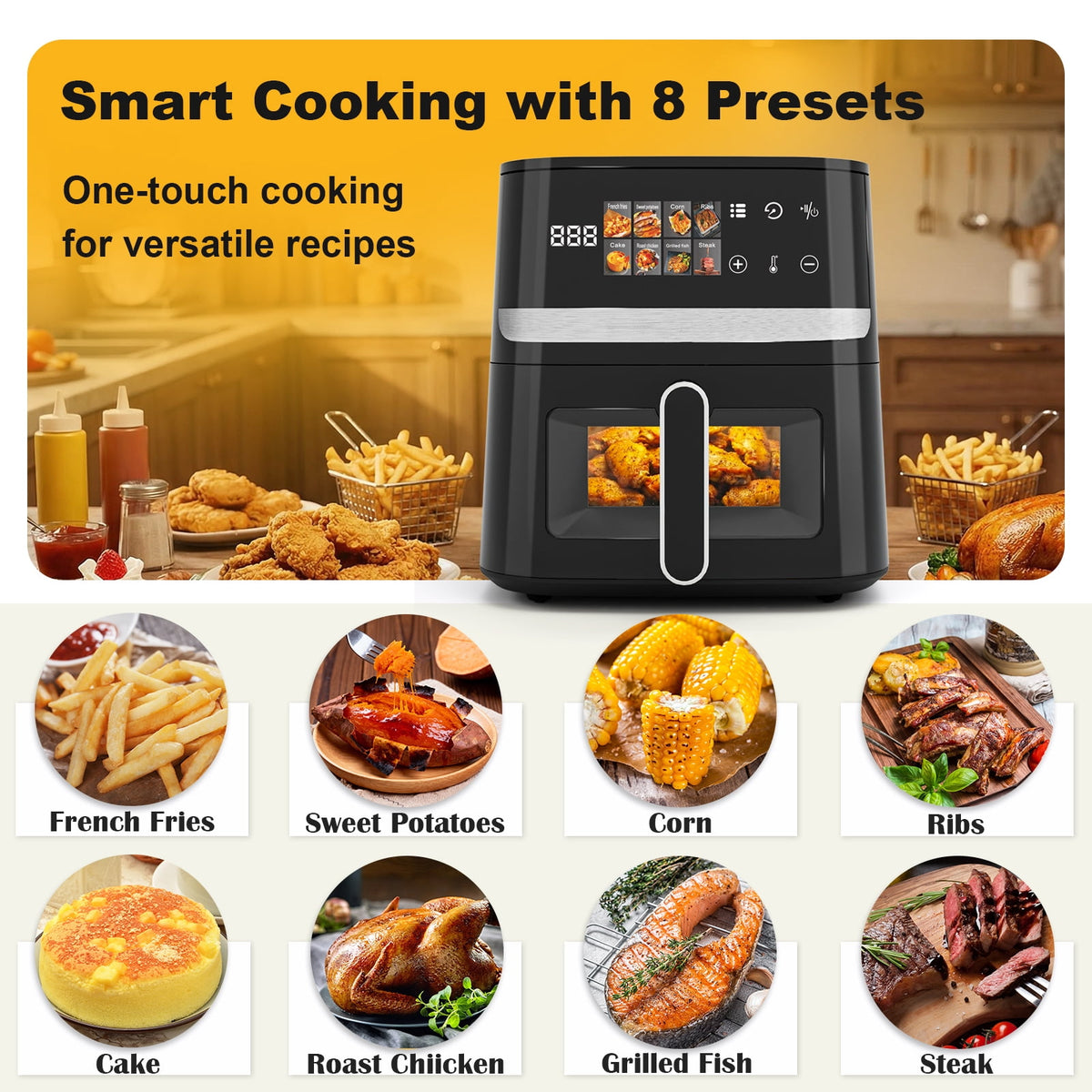 Garly Kitchen 8-Qt Air Fryer, 8-in-1 Presets Electric Hot Oven with Digital LED Touchscreen