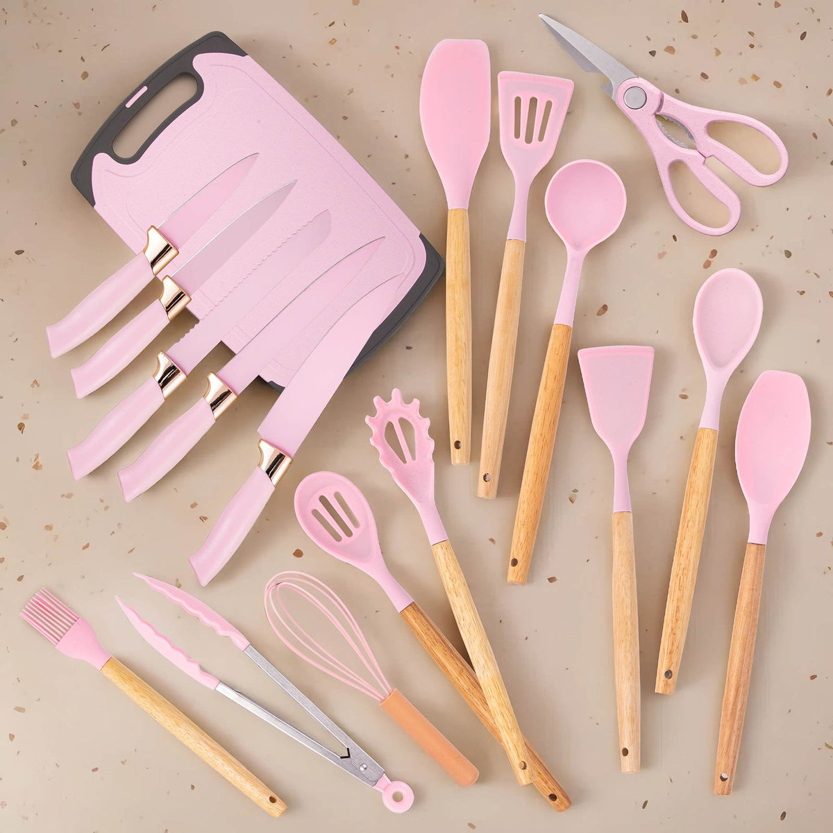 Garly Kitchen HEESEM 19-Piece Silicone Kitchen Utensil & Knife Set - Heat-Resistant Cooking Tools