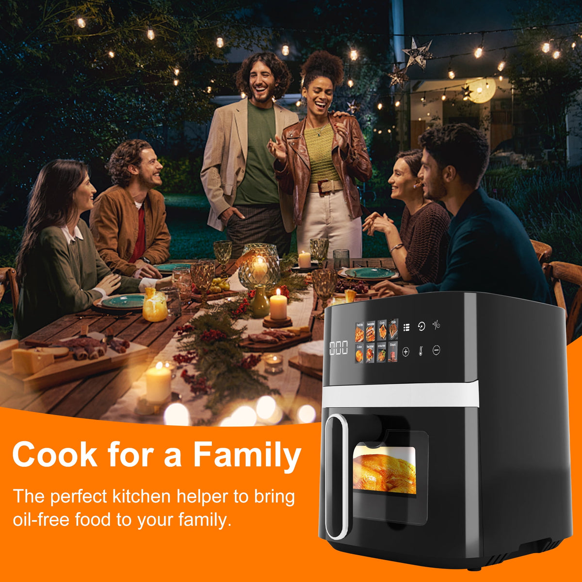 Garly Kitchen 6-Qt Air Fryer, 8-in-1 Electric Hot Oven with Digital LED Touchscreen, View Window