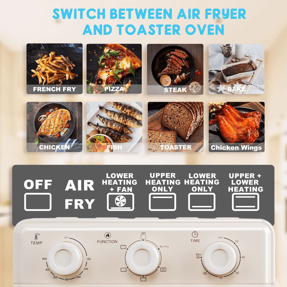 Garly Kitchen 10.6-Qt Air Fryer Toaster Oven, 1000W Air Fryer Oven Combo, 3-Layer Cooking