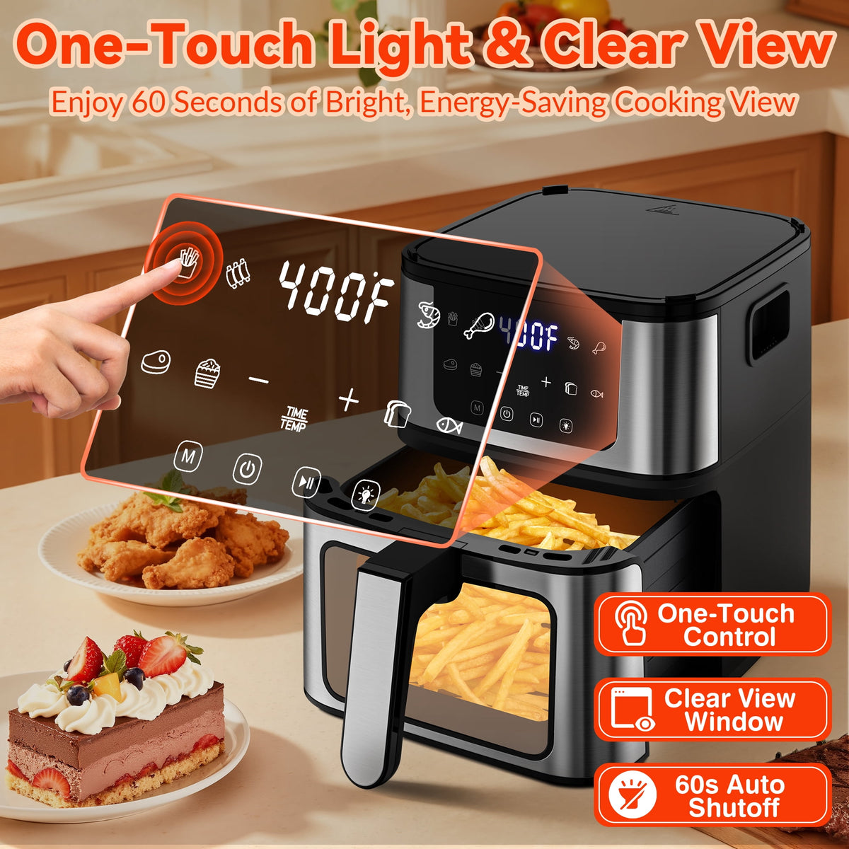 Garly Kitchen 2-in-1 Air Fryer 7.5-Qt Large Capacity Digital Hot Air Oven with Window & Light