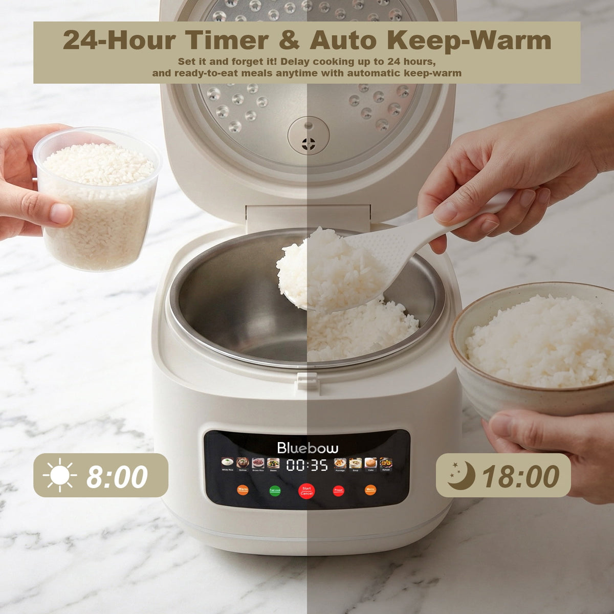 Garly Kitchen Digital Rice Cooker, 8-Cup 5.3-Qt Rice Maker, 8-in-1 Smart Multi-Cooker