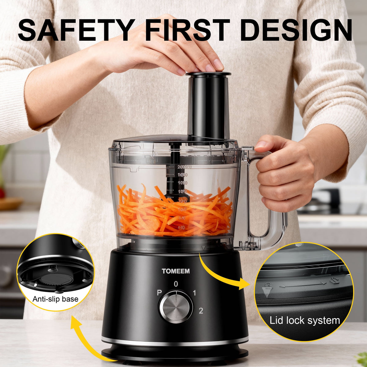 Garly Kitchen Food Processor 600W, 12-Cup, 2-Speed Pulse Chop Slice Knead