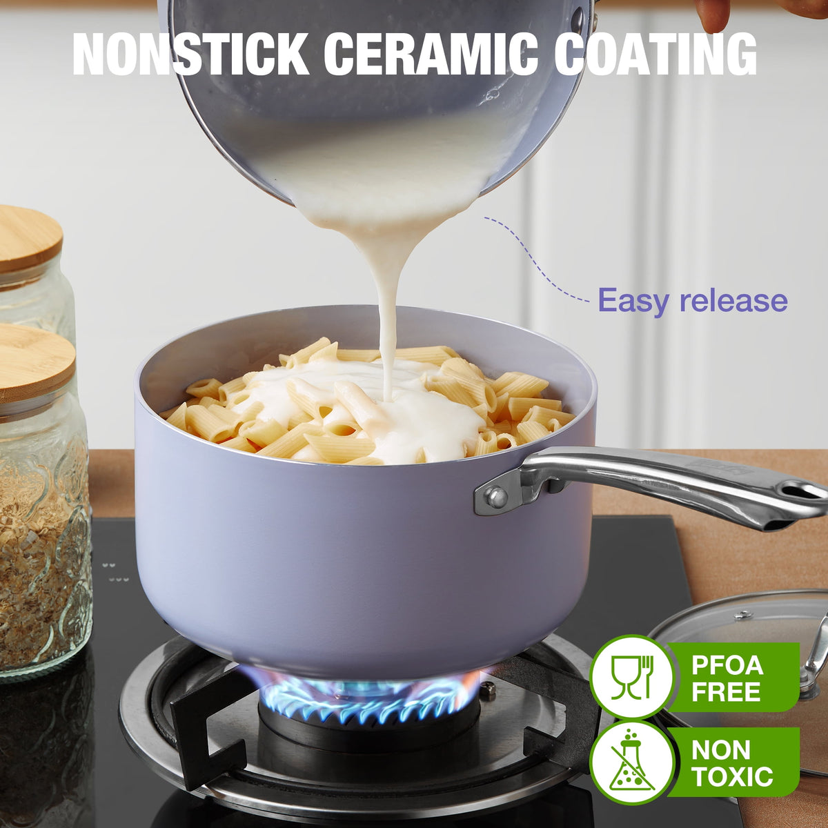 Garly Kitchen 1+2+3-Qt Nonstick Saucepan Set with Lids, Ceramic Oven-Safe