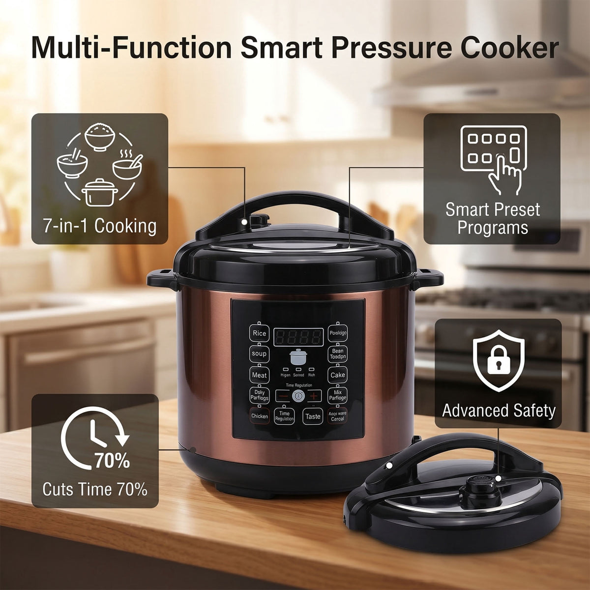 Garly Kitchen 6.5-Qt Electric Pressure Cooker, 12-in-1 Multi-Functional Slow Cooker, Rice Cooker