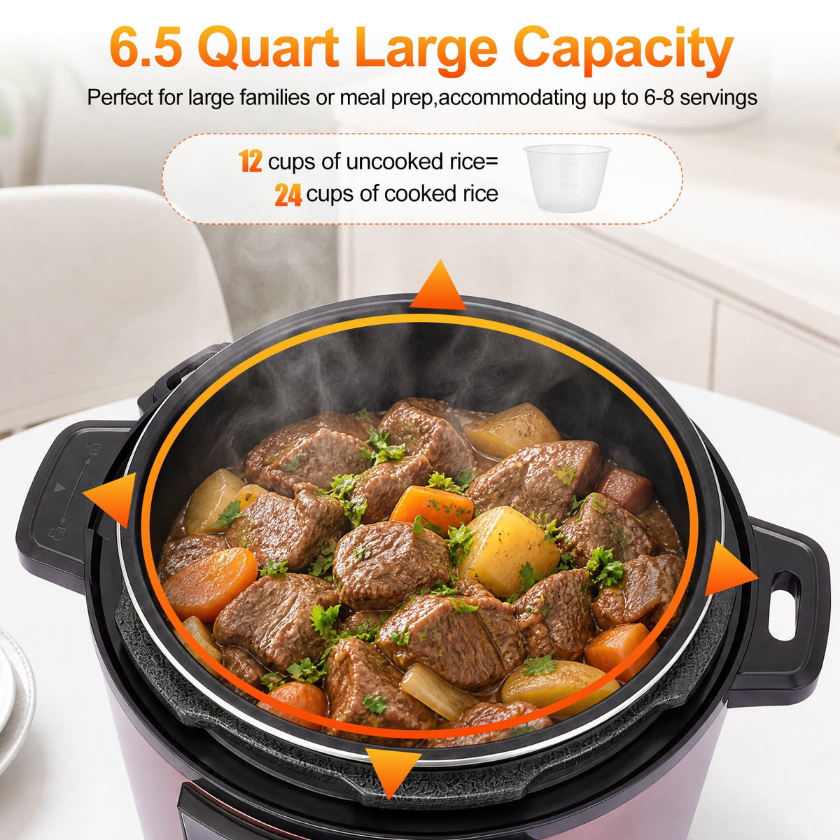 Garly Kitchen 6.5-Qt Electric Pressure Cooker, 12-in-1 Multi-Functional Slow Cooker, Rice Cooker
