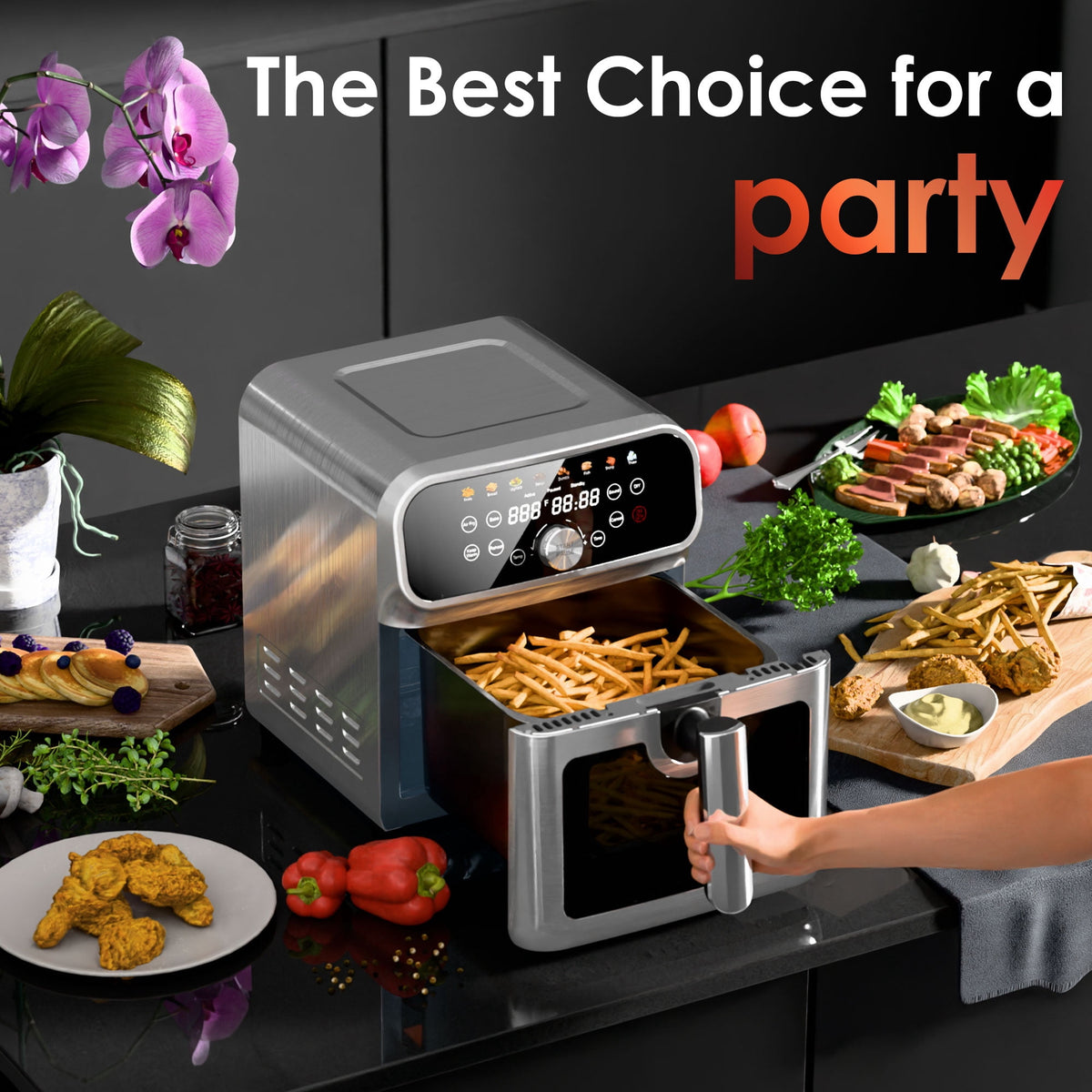 Garly Kitchen 6-Qt Air Fryer with Visual Window, 8 Preset Menus & 360° Rapid Air Circulation