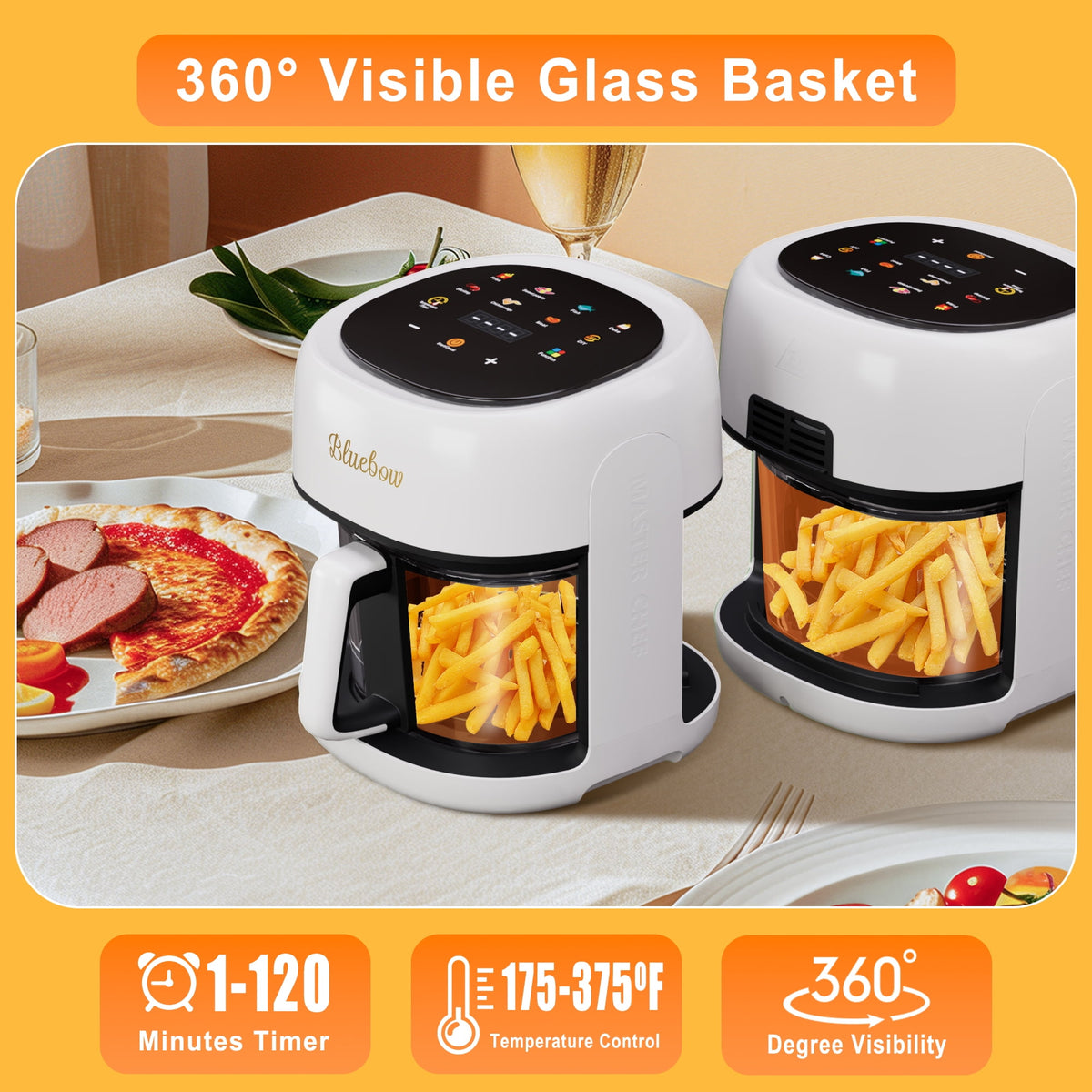 Garly Kitchen 5-Qt Air Fryer with 360° Viewing Glass Pot, 8-in-1 Digital Touchscreen