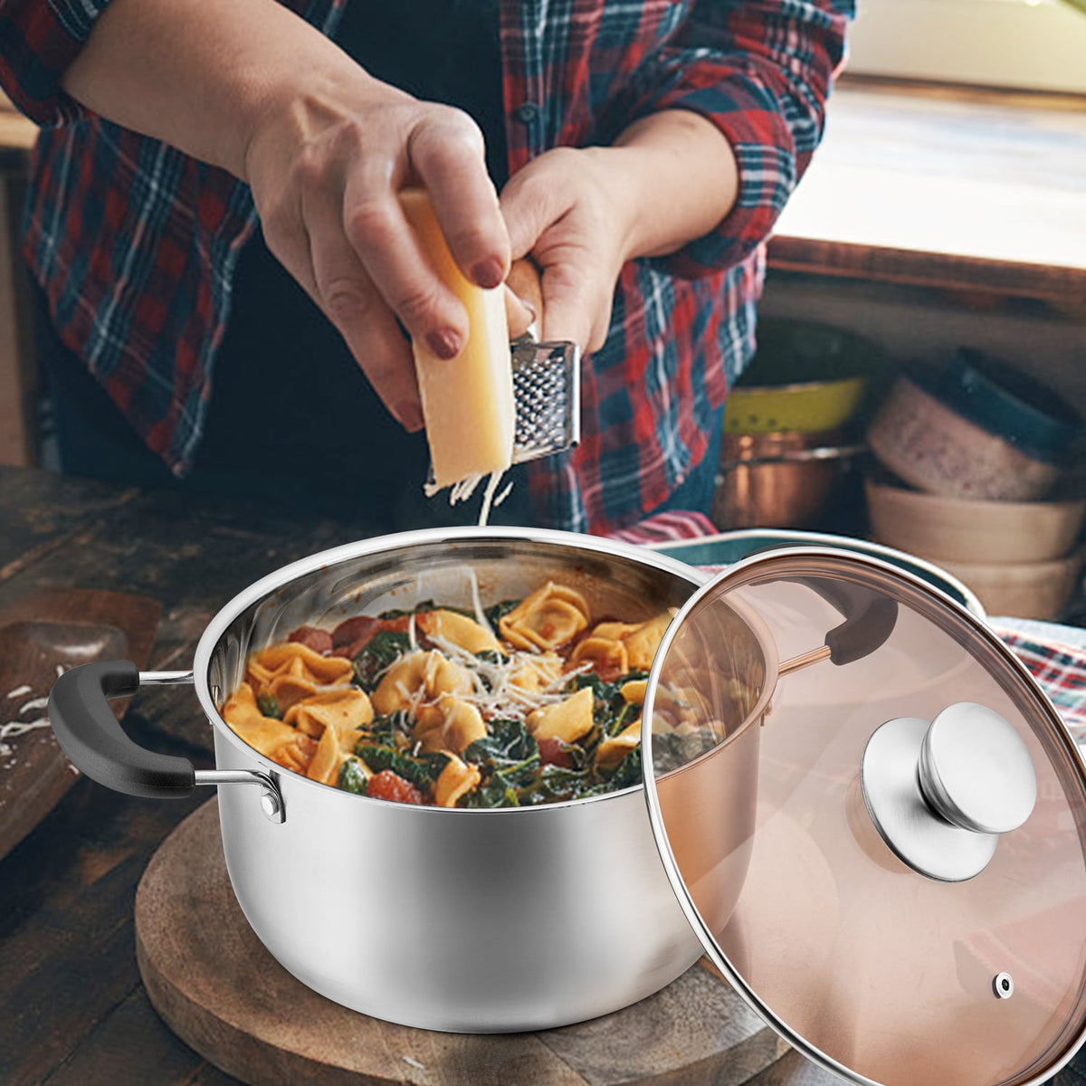 Garly Kitchen 6-Qt Stockpot with Lid, Stainless Steel Pasta Soup Pot Restaurant Hotel