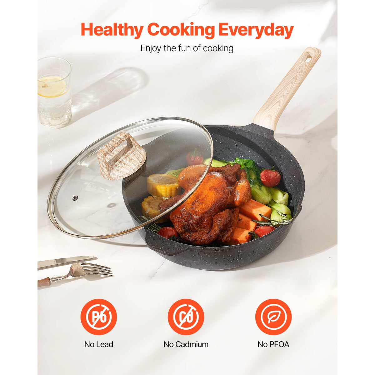 Garly Kitchen 17 Piece Non-stick Cookware Set, Induction + Glass Lids