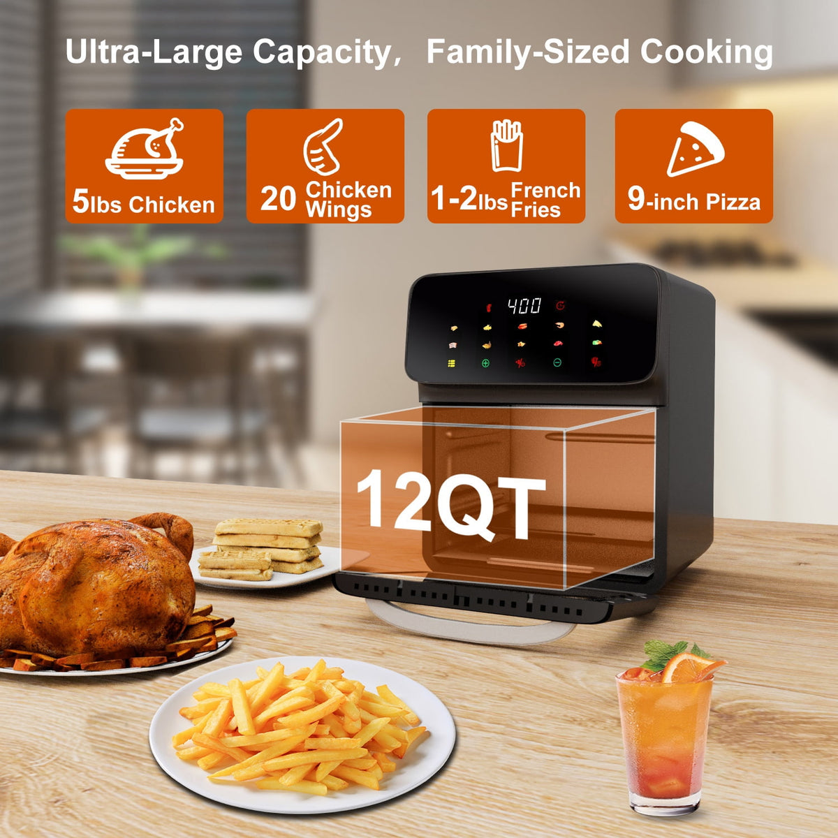 Garly Kitchen Air Fryer 12-Qt Convection Oven with 10-in-1 Multi Function