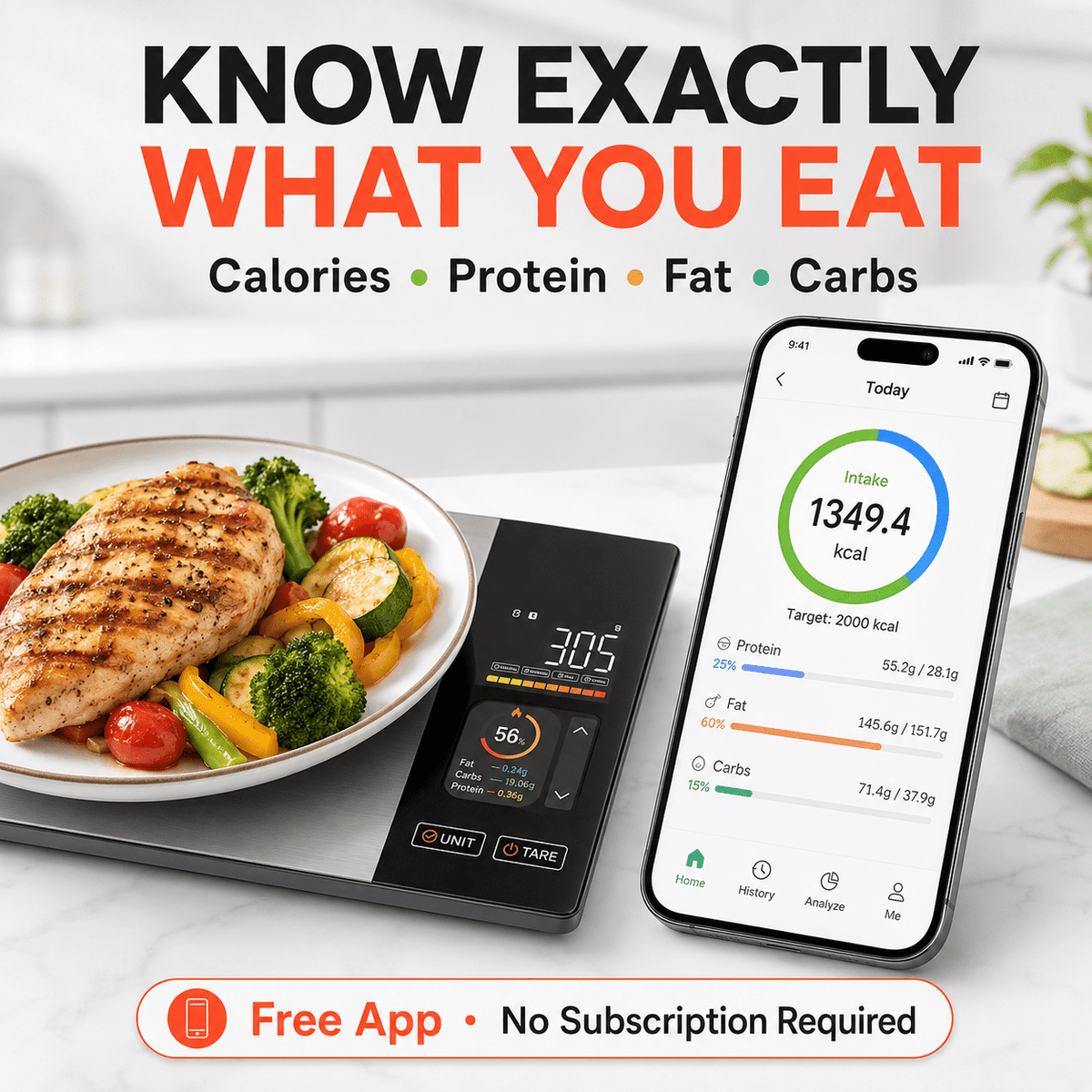 Garly Kitchen 11lb Smart Kitchen Scale - Nutritional Calculator, 23 Nutrients Tracking App